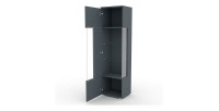 Vitrine haute design avec éclairage LED multicolore collection BOMBAY. Coloris gris brillant. Ouverture Gauche