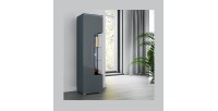 Vitrine haute design avec éclairage LED multicolore collection BOMBAY. Coloris gris brillant. Ouverture Gauche