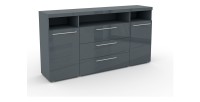 Buffet 180cm pour salon couleur gris brillant avec éclairage LED multicolore intégré collection BOMBAY.