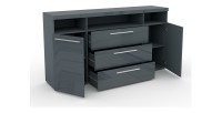 Buffet 180cm pour salon couleur gris brillant avec éclairage LED multicolore intégré collection BOMBAY.