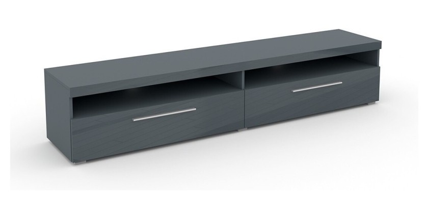 Meuble TV XL 200cm collection BOMBAY. Couleur gris brillant. Éclairage LED multicolore.
