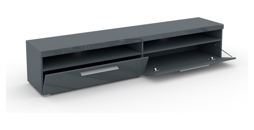 Meuble TV XL 200cm collection BOMBAY. Couleur gris brillant. Éclairage LED multicolore.
