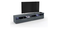 Meuble TV XL 200cm collection BOMBAY. Couleur gris brillant. Éclairage LED multicolore.