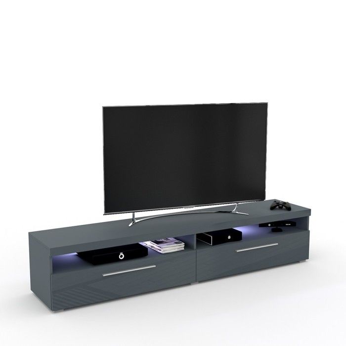 Meuble TV XL 200cm collection BOMBAY. Couleur gris brillant. Éclairage LED multicolore.
