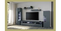 Meuble TV XL 200cm collection BOMBAY. Couleur gris brillant. Éclairage LED multicolore.
