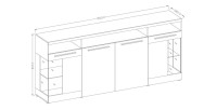 Buffet XL 180cm avec 4 portes couleur gris brillant avec éclairage LED multicolore intégré collection BOMBAY.