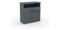 Buffet 90cm pour salon couleur gris brillant avec éclairage LED multicolore intégré collection BOMBAY.