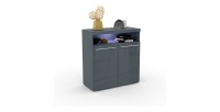 Buffet 90cm pour salon couleur gris brillant avec éclairage LED multicolore intégré collection BOMBAY.