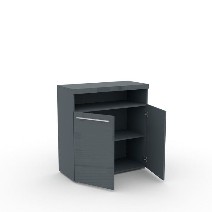 Buffet 90cm pour salon couleur gris brillant avec éclairage LED multicolore intégré collection BOMBAY.