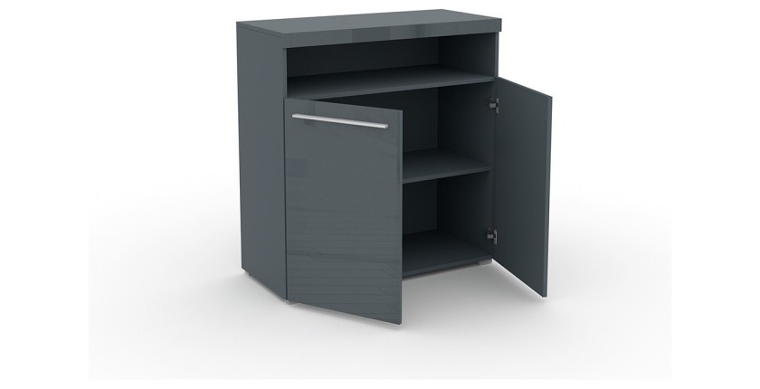 Buffet 90cm pour salon couleur gris brillant avec éclairage LED multicolore intégré collection BOMBAY.