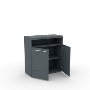Buffet 90cm pour salon couleur gris brillant avec éclairage LED multicolore intégré collection BOMBAY.