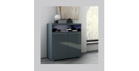 Buffet 90cm pour salon couleur gris brillant avec éclairage LED multicolore intégré collection BOMBAY.