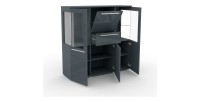 Buffet haut pour salon couleur gris brillant avec éclairage LED multicolore intégré collection BOMBAY.