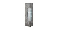 Vitrine haute design avec éclairage LED multicolore collection BOMBAY. Coloris gris effet ardoise. Ouverture Gauche