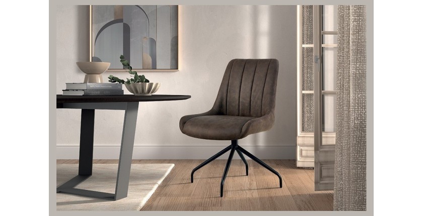Chaise revêtement tissu pour salle à manger coloris brun gris. Collection FANNIN