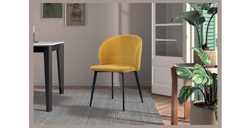 Chaise revêtement tissu pour salle à manger coloris jaune. Collection HARDIN
