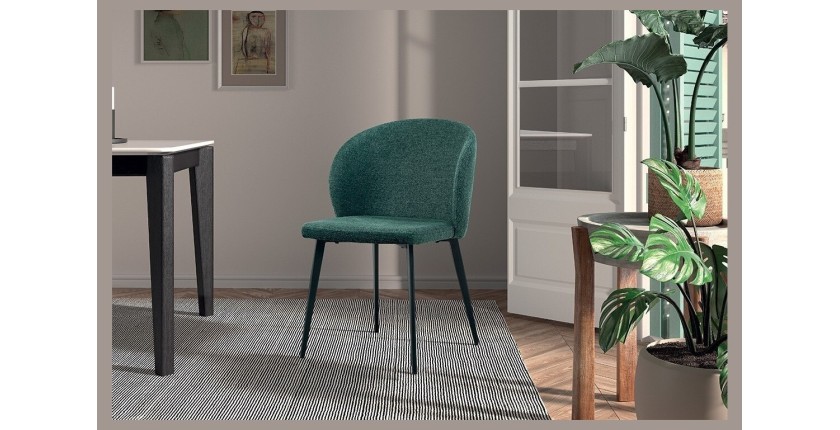 Chaise revêtement tissu pour salle à manger coloris vert. Collection HARDIN