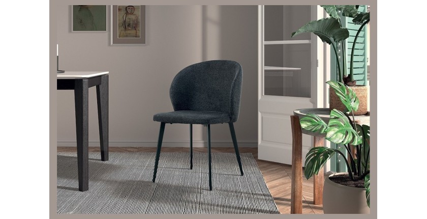 Chaise revêtement tissu pour salle à manger coloris gris foncé. Collection HARDIN