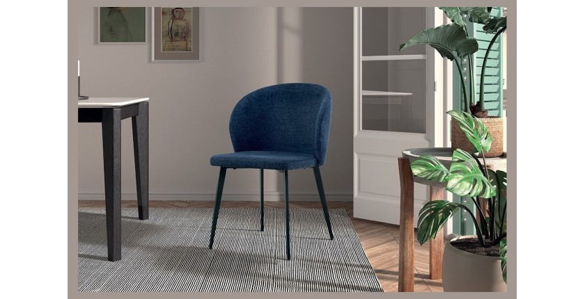 Chaise revêtement tissu pour salle à manger coloris bleu. Collection HARDIN