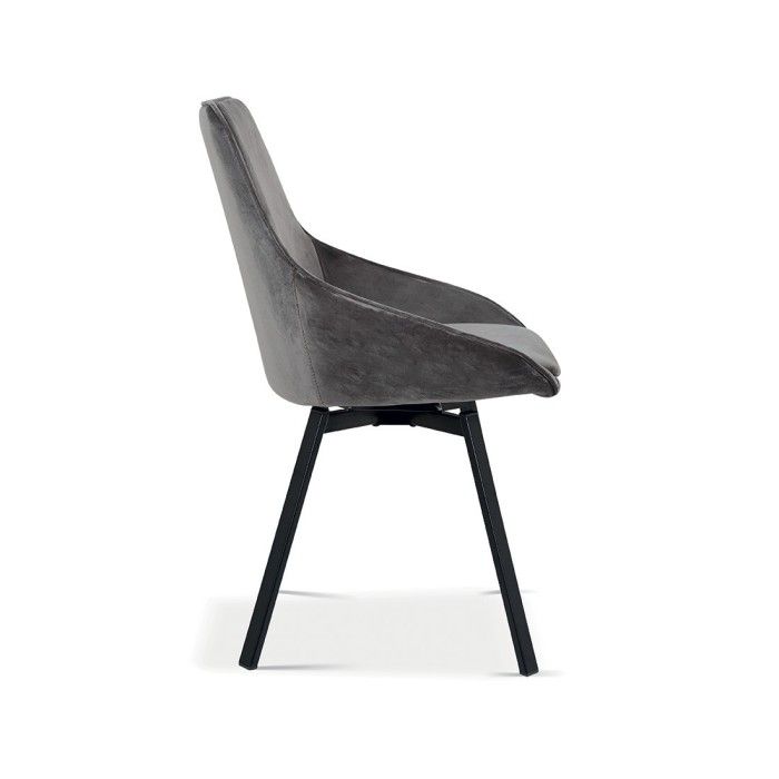 Chaise pivotante en velours gris pour salle à manger. Collection KIRU