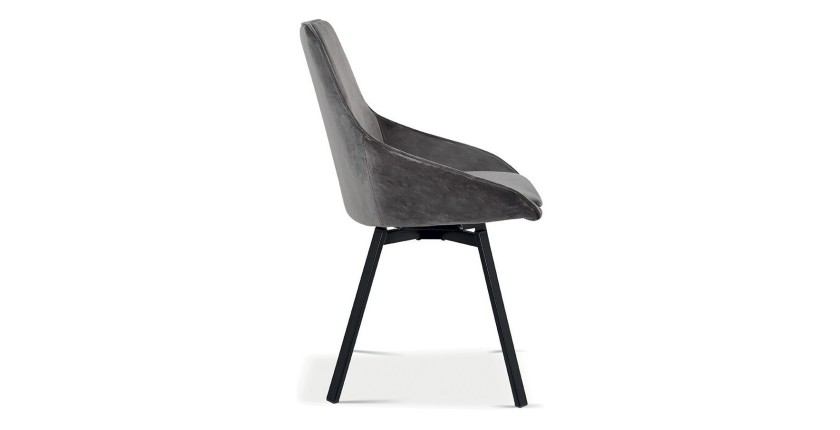 Chaise pivotante en velours gris pour salle à manger. Collection KIRU
