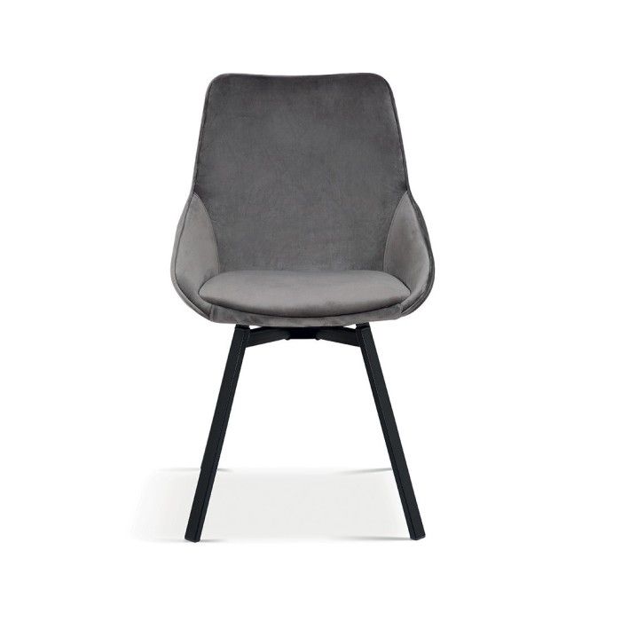 Chaise pivotante en velours gris pour salle à manger. Collection KIRU
