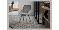 Chaise pivotante en velours gris pour salle à manger. Collection KIRU