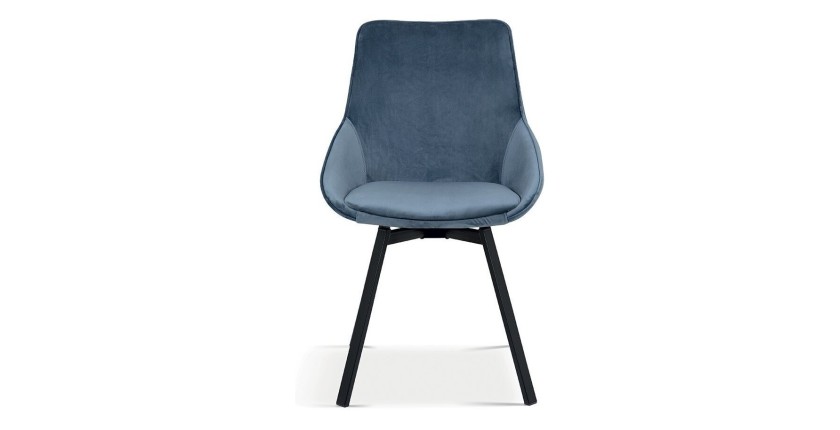 Chaise pivotante en velours bleu pour salle à manger. Collection KIRU
