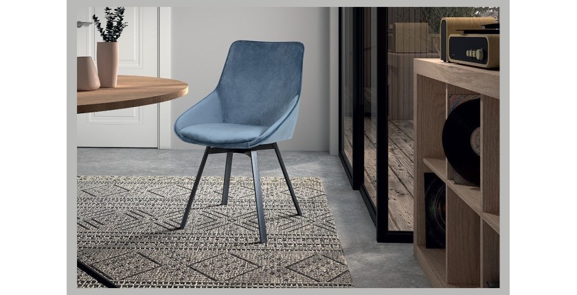 Chaise pivotante en velours bleu pour salle à manger. Collection KIRU