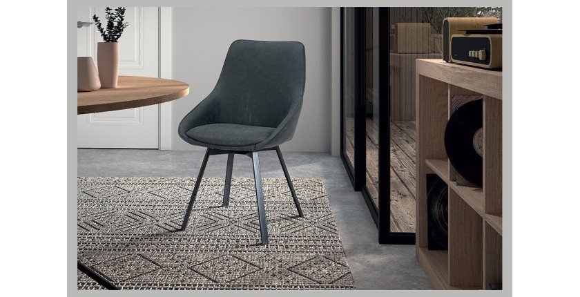 Chaise pivotante PU gris foncé pour salle à manger. Collection KIRU