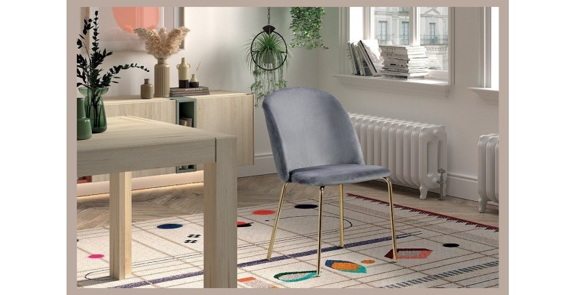 Chaise en velours gris pour salle à manger. Collection NOUMEA