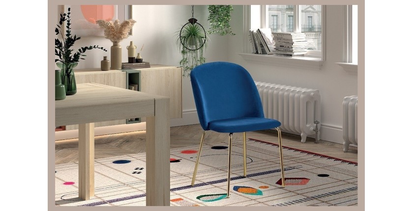 Chaise en velours bleu foncé pour salle à manger. Collection NOUMEA