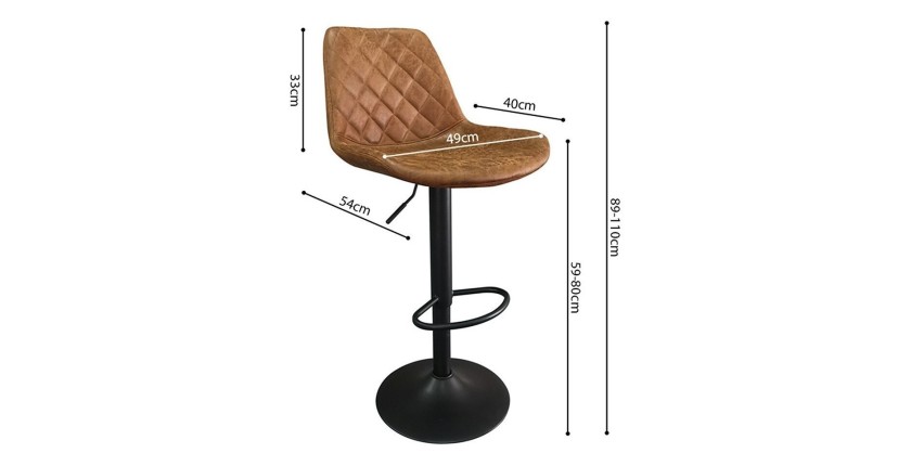 Tabouret de bar style vintage coloris cognac. Collection HOLLA.