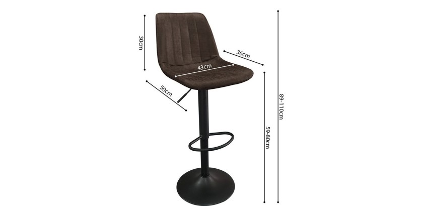 Tabouret de bar style vintage coloris brun foncé. Collection BELFAST.