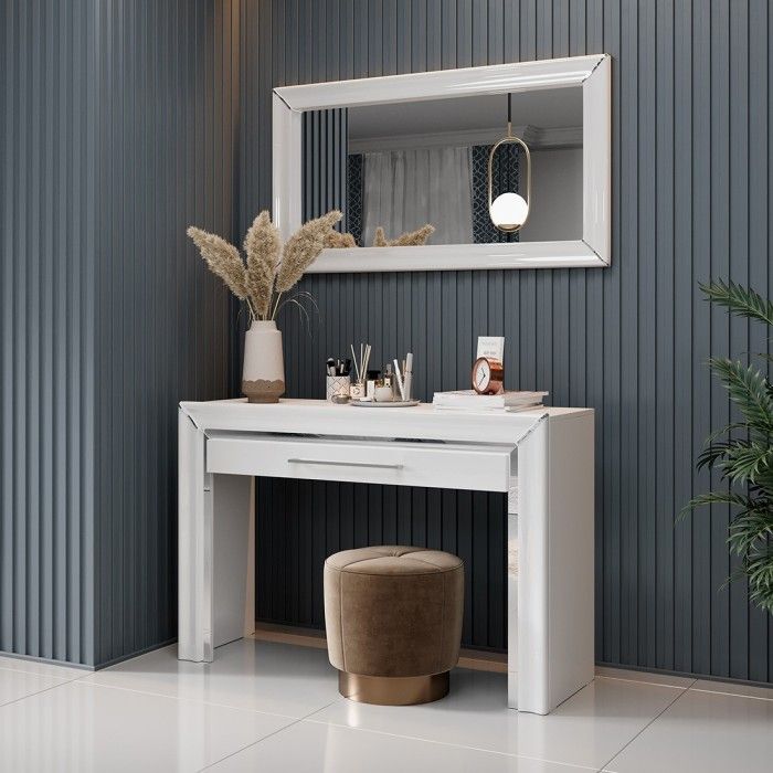 Grand miroir blanc collection DOHA. Accessoire idéal pour votre chambre ou salle à manger