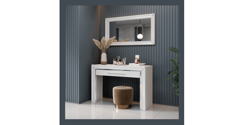 Grand miroir blanc collection DOHA. Accessoire idéal pour votre chambre ou salle à manger