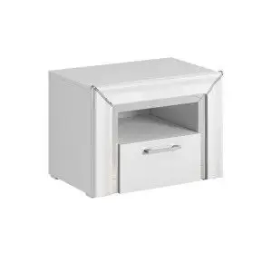 Table de chevet collection DOHA. 1 tiroir et 1 niche. Coloris blanc.