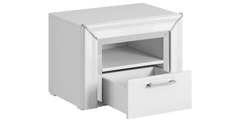 Table de chevet collection DOHA. 1 tiroir et 1 niche. Coloris blanc.