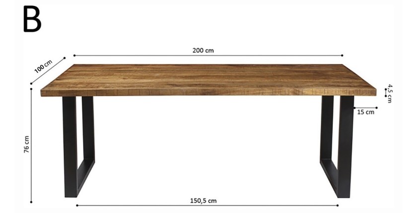 Table à manger design bois massif NIKO - Table rectangulaire 200x100