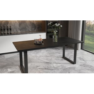 Table à manger design bois massif NIKO - Table rectangulaire noir 180x90