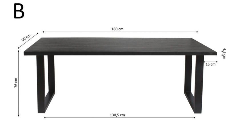 Table à manger design bois massif NIKO - Table rectangulaire noir 180x90