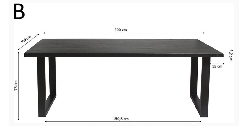 Table à manger design bois massif NIKO - Table rectangulaire noir 200x100