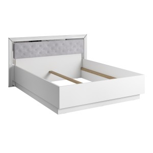 Lit adulte 160x200 collection DOHA. Coloris blanc et argent.