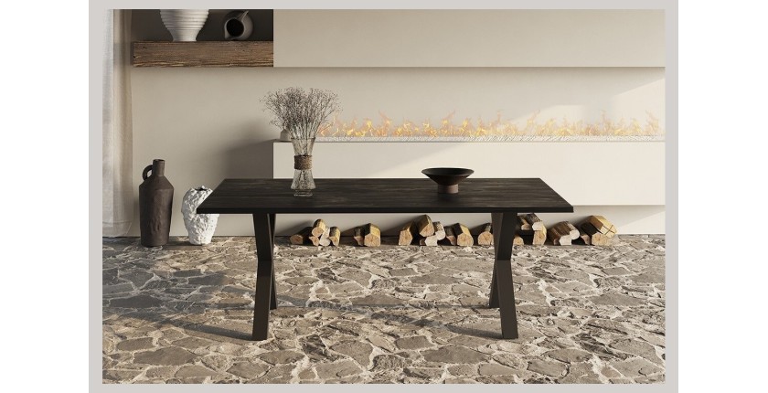 Table à manger design bois massif GOYA - Table noir pied design 200x100