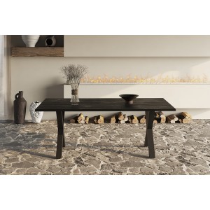 Table à manger design bois massif GOYA - Table noir pied design 200x100