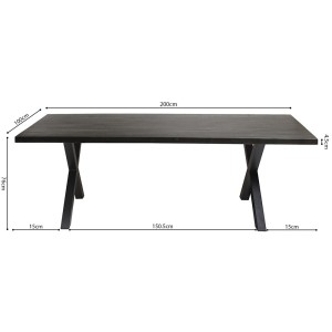Table à manger design bois massif GOYA - Table noir pied design 200x100