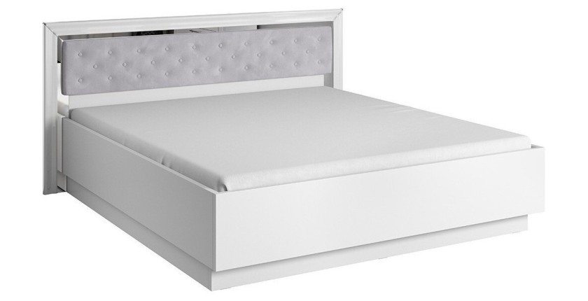 Lit adulte 180x200 collection DOHA. Coloris blanc et argent.