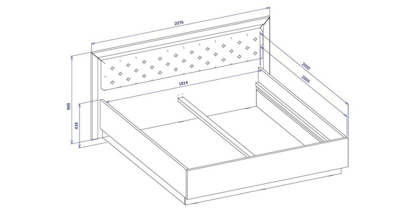 Lit adulte 180x200 collection DOHA. Coloris blanc et argent.
