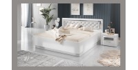 Lit adulte 180x200 collection DOHA. Coloris blanc et argent.