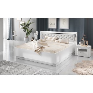 Lit adulte 180x200 collection DOHA. Coloris blanc et argent.